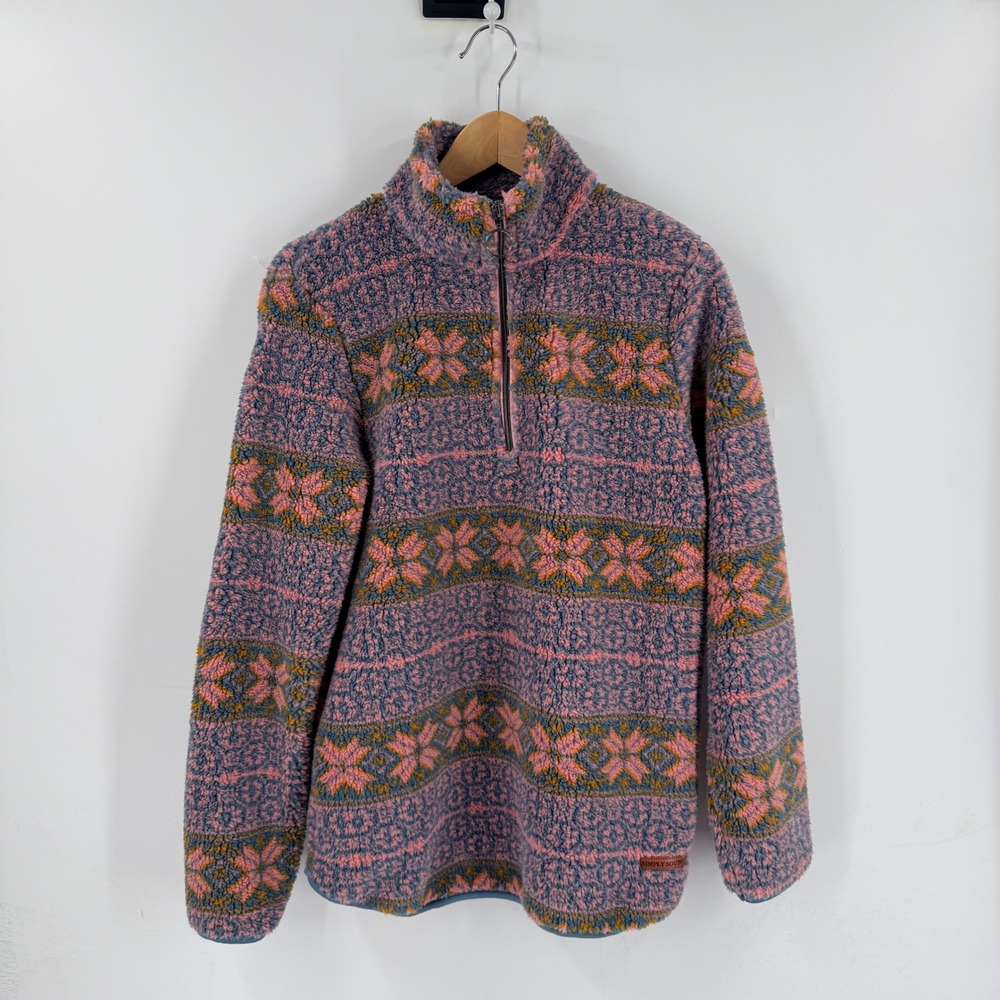 Simply Southern Fleece Jacket Multicolor Medium Fair Isle Sherpa Quarter Zip